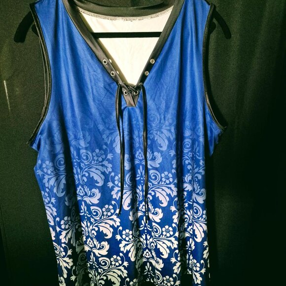 New Floral Print Sleeveless Tank Top Lace Up L - Picture 2 of 2